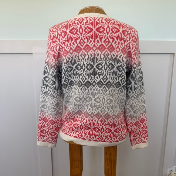 Talbots Fair Isle Sweater Women's M Petite Lambswool Blend Grey Pink Cream Ombre - Picture 4 of 8
